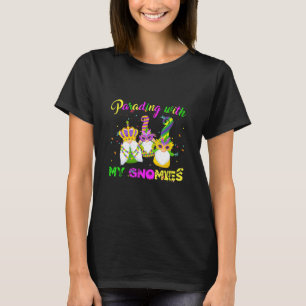 Funny Three Gnomes Mardi Gras Parading With My Gno T-Shirt