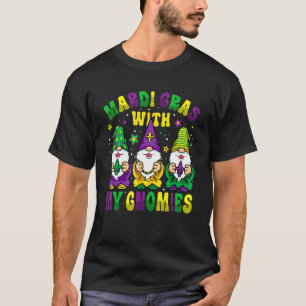 Funny Three Gnomes Mardi Gras Parading With My Gno T-Shirt