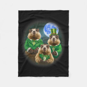 Funny Three Groundhog Moon 3 Groundhog Head St Pat Fleece Blanket