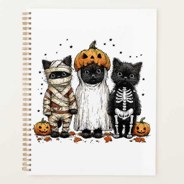 Funny Three Halloween Cats Planner (Front)