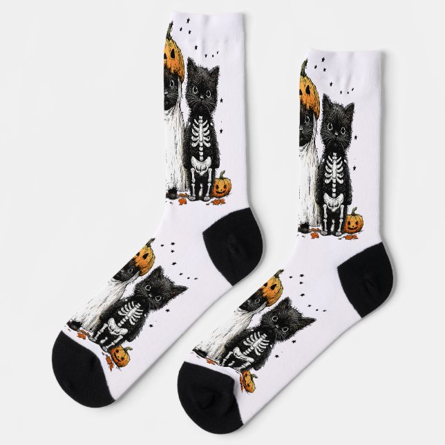 Funny Three Halloween Cats Socks (Left)