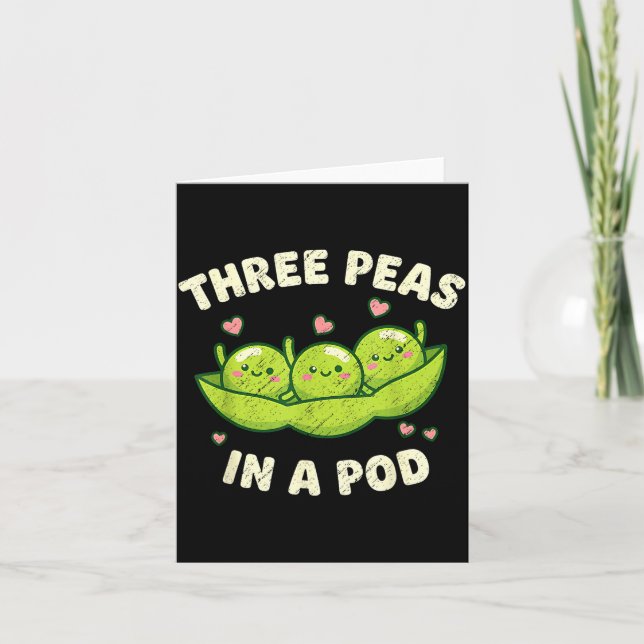 Funny Three Peas In A D Cute Kawaii  Card (Front)