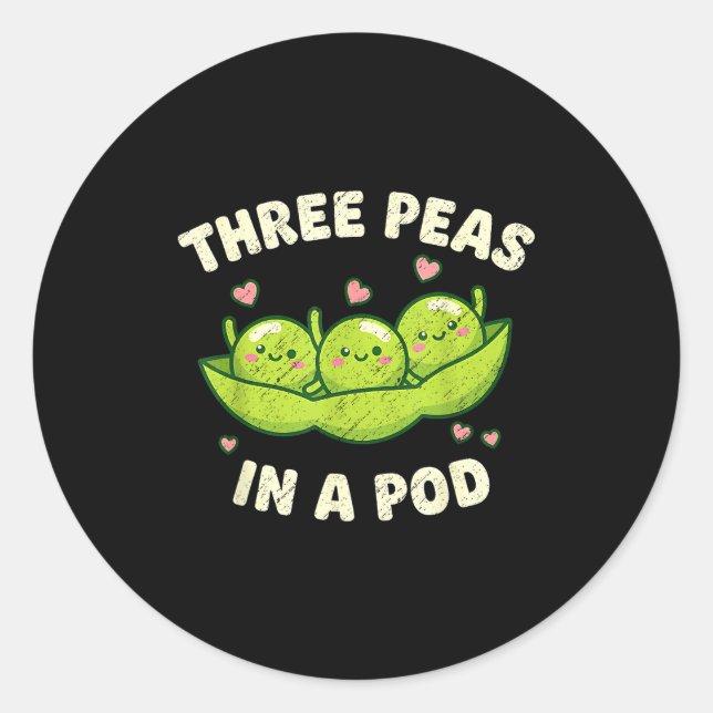Funny Three Peas In A D Cute Kawaii  Classic Round Sticker (Front)