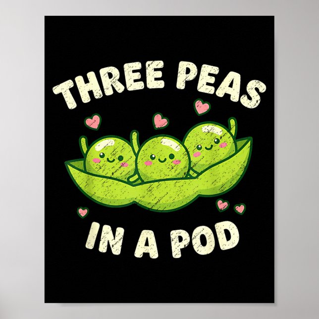 Funny Three Peas In A D Cute Kawaii  Poster (Front)
