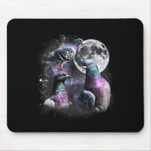 Funny Three Pigeon Moon Weird Cursed Meme 3 Pigeon Mouse Pad
