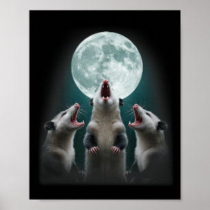 Funny Three Possum Moon _ 3 Opossum And Dead Moon  Poster