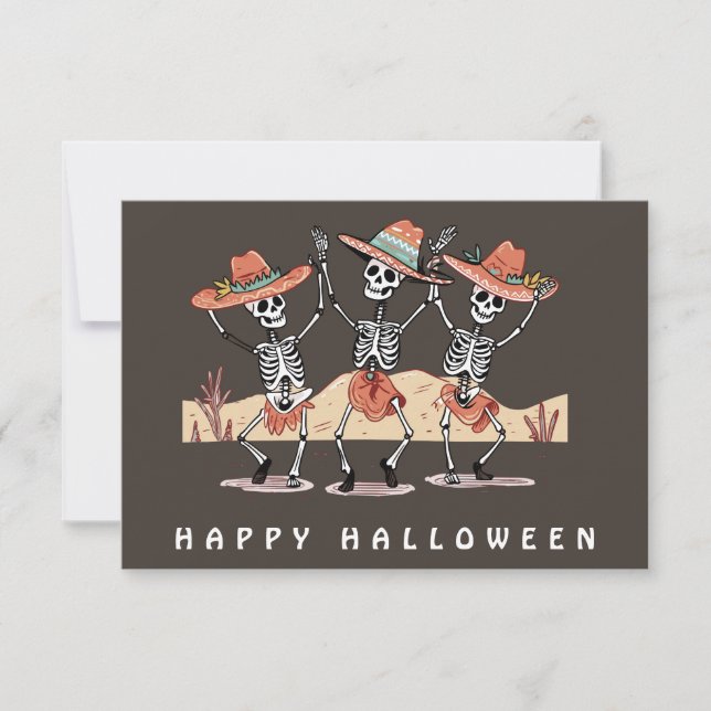 Funny Three Skeleton Halloween Card (Front)