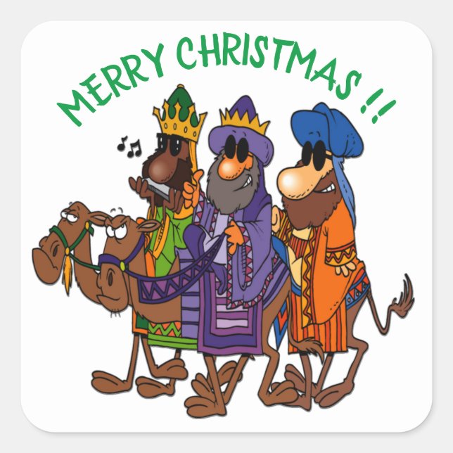 Funny Three Wise Men Dudes on Camels Christmas Square Sticker (Front)
