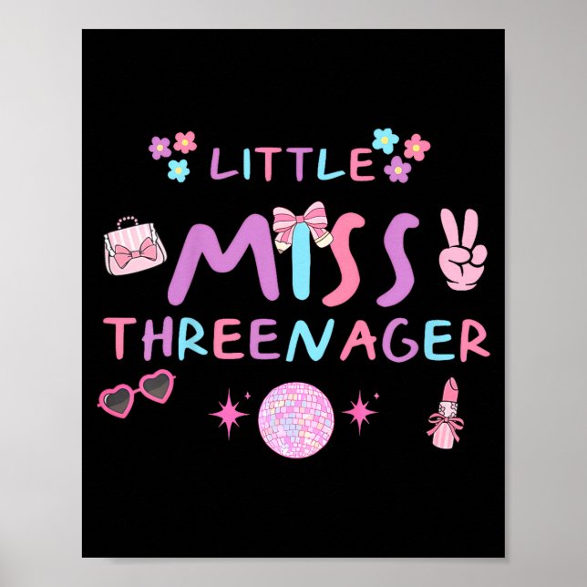 Funny threenager happy 3rd bday party 3 years old poster (Front)