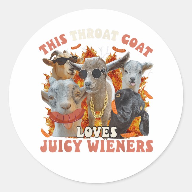 Funny Throat Goat Swallows Juicy Wieners Sticker (Front)