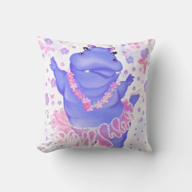 Funny Throw Pillow Ballerina Hippo Ballet Dancer (Front)