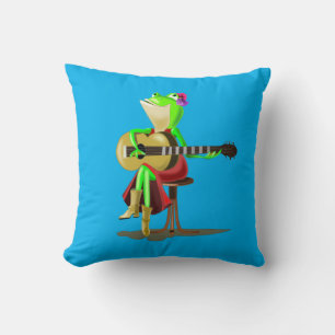 Funny Throw Pillow Frog Playing Guitar Your Colour