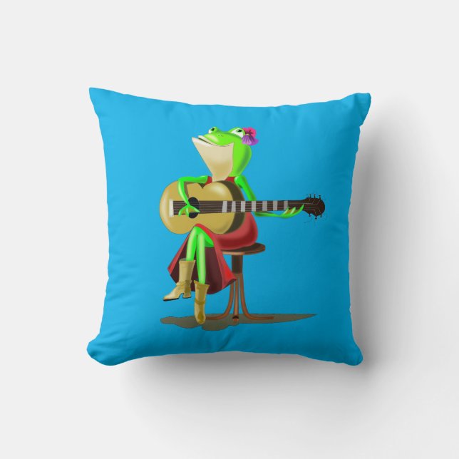 Funny Throw Pillow Frog Playing Guitar Your Colour (Front)