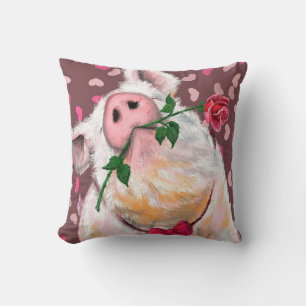 Funny Throw Pillow Gentleman Pig with Rose
