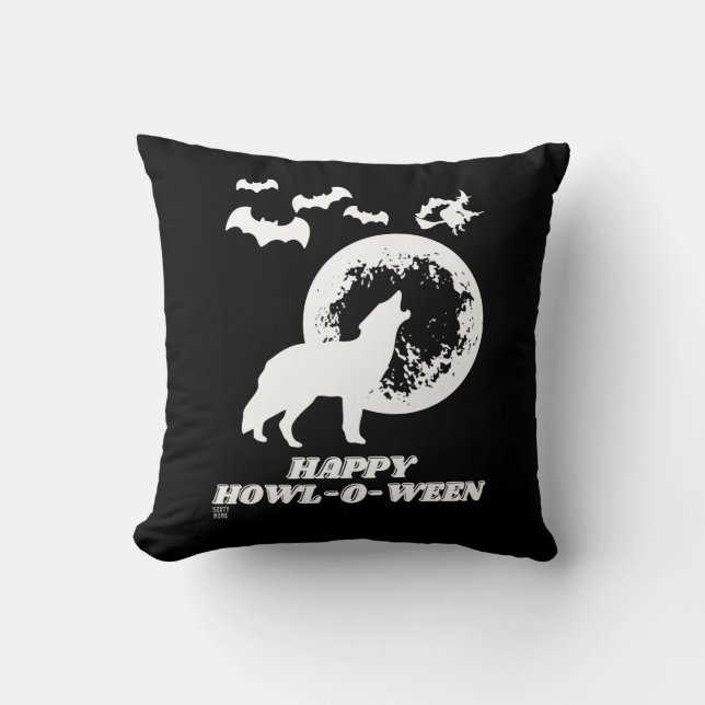 funny throw pillow  "HAPPY HOWL-O-WEEN 2" (Front)