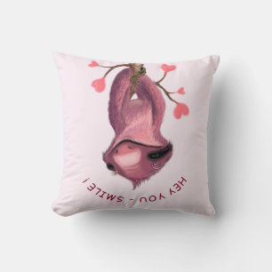 Funny Throw Pillow Playful Sloth Smile Custom Text