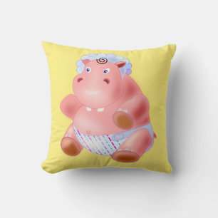Funny Throw Pillow with Baby Hippo - Choose Colour