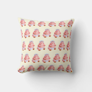 Funny Throw Pillow with Happy Baby Hippo