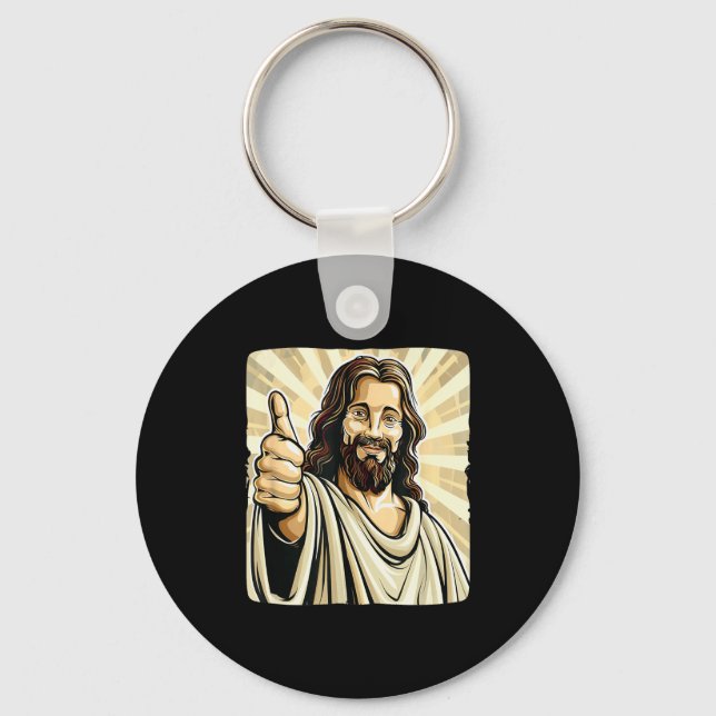 Funny Thumb Up With Jesus Christ Costume  Key Ring (Front)