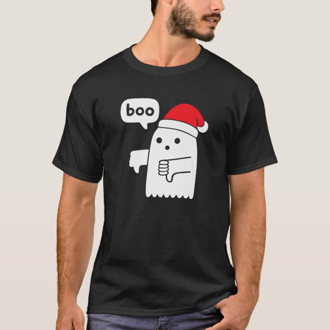 Funny Thumbs Down Ghost Screaming Boo in santa Cla T-Shirt (Front)