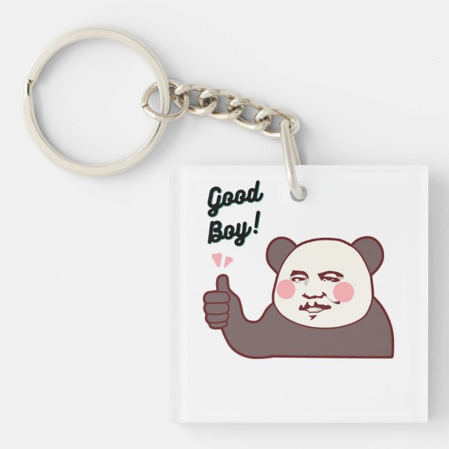 Funny Thumbs Up Panda Meme Key Ring (Front)