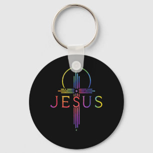 Funny Tie Dye Jesus Christ Cross Christian Gift Key Ring