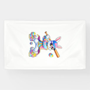 Funny Tie Dye Rabbit Baseball Easter Bunny Men Boy Banner