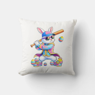 Funny Tie Dye Rabbit Baseball Easter Bunny Men Boy Cushion