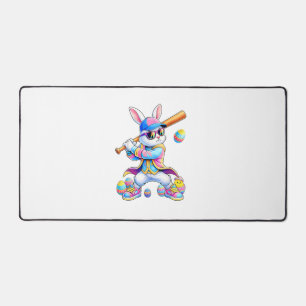 Funny Tie Dye Rabbit Baseball Easter Bunny Men Boy Desk Mat