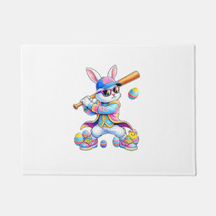 Funny Tie Dye Rabbit Baseball Easter Bunny Men Boy Doormat