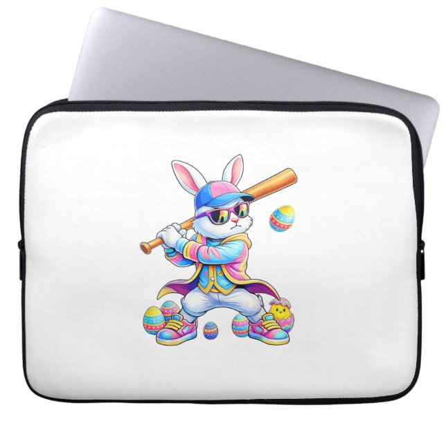 Funny Tie Dye Rabbit Baseball Easter Bunny Men Boy Laptop Sleeve (Front)