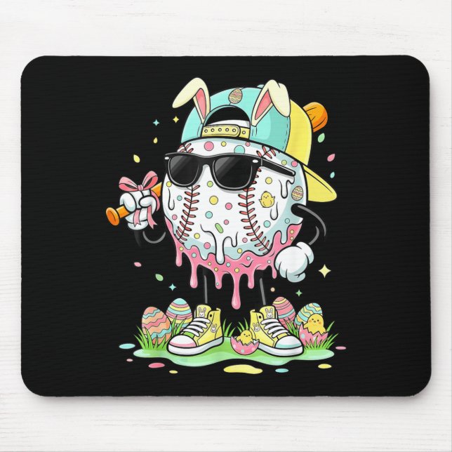 Funny tie dye rabbit baseball easter bunny men boy mouse pad (Front)