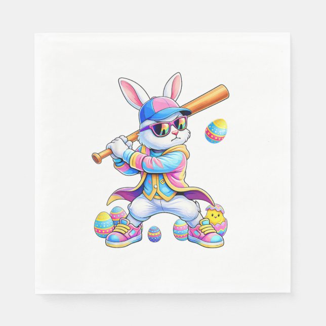 Funny Tie Dye Rabbit Baseball Easter Bunny Men Boy Napkin (Front)