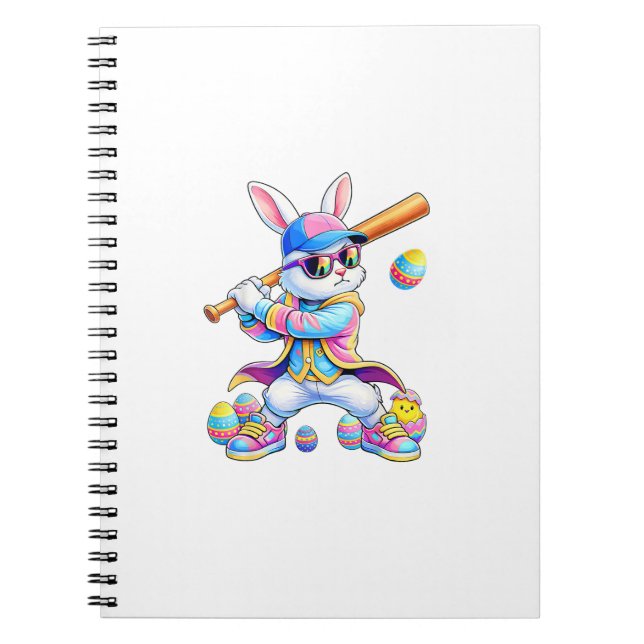 Funny Tie Dye Rabbit Baseball Easter Bunny Men Boy Notebook (Front)