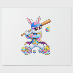 Funny Tie Dye Rabbit Baseball Easter Bunny Men Boy Wrapping Paper