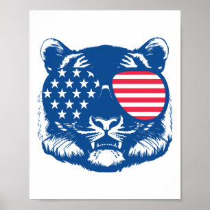 Funny Tiger American Flag Zoo Animal Patriotic 4th Poster