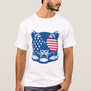 Funny Tiger American Flag Zoo Animal Patriotic 4th T-Shirt