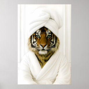 Funny Tiger Bathroom Print, Tiger In Bathrobe Poster
