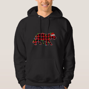 Funny Tiger Christmas Tree Red Plaid Xmas Animals Hoodie
