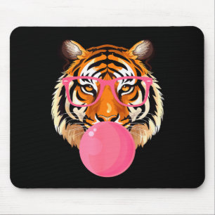 Funny Tiger Gles Blowing Bubble Gum Cute Tiger Fac Mouse Pad