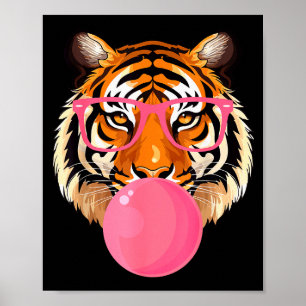 Funny Tiger Gles Blowing Bubble Gum Cute Tiger Fac Poster