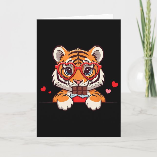 Funny Tiger Heart Chocolate Valentine Tiger Womens Card (Front)