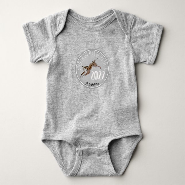Funny Tiger Illustration Baby born 2022 name BBs Baby Bodysuit (Front)