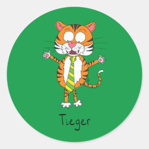 Funny Tiger in a Tie Cartoon Kids Classic Round Sticker