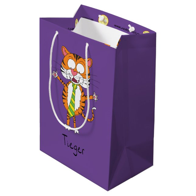 Funny Tiger in a Tie Cartoon Kids Medium Gift Bag (Back Angled)