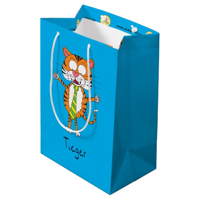 Funny Tiger in a Tie Cartoon Kids Medium Gift Bag (Back Angled)