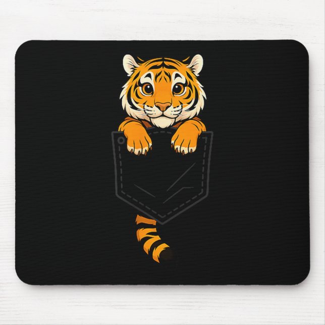 Funny Tiger Peeking In Cket Animal Lover Men Women Mouse Pad (Front)