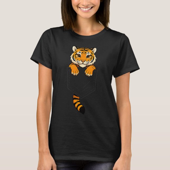 Funny Tiger Peeking In Cket Animal Lover Men Women T-Shirt (Front)