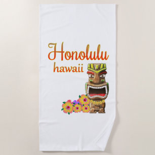 Funny Tiki Honolulu Hawaii Beach Towel