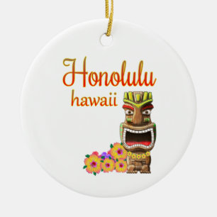 Funny Tiki Honolulu Hawaii Ceramic Ornament
